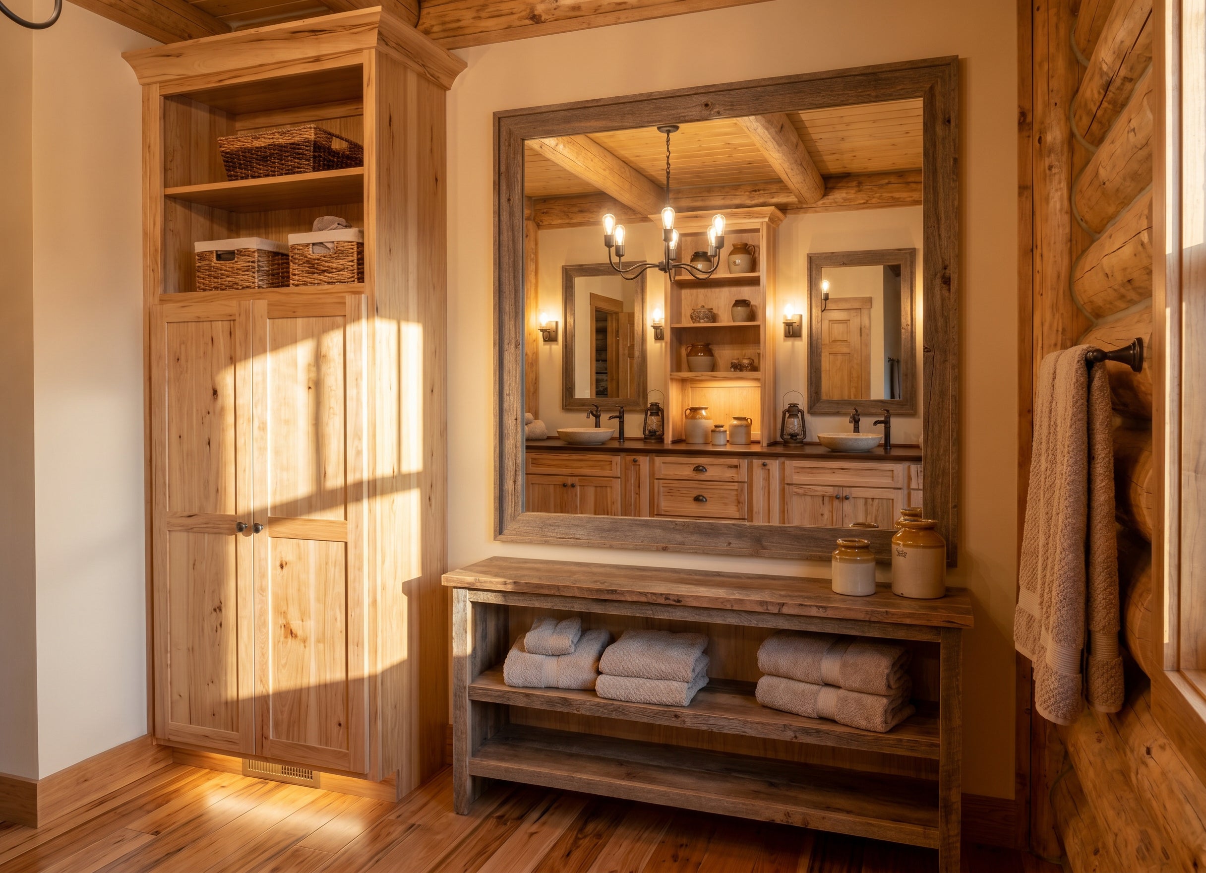 Rustic Maple Master Bathroom Cabinetry Set