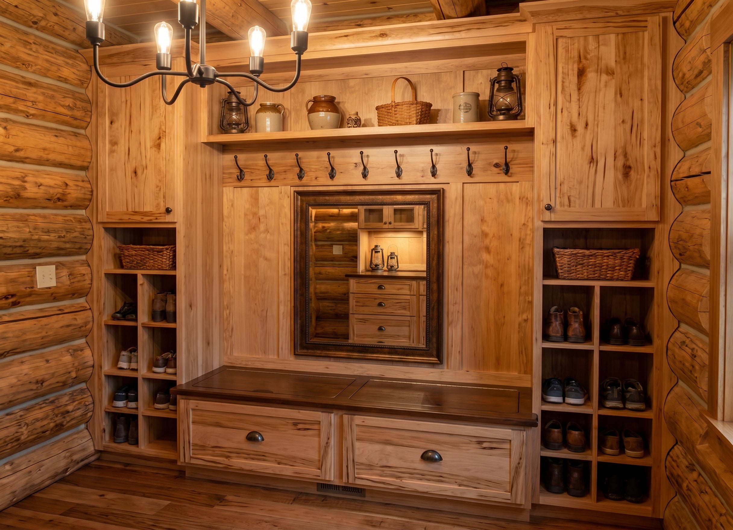 Rustic Wormy Maple Mudroom Built-In