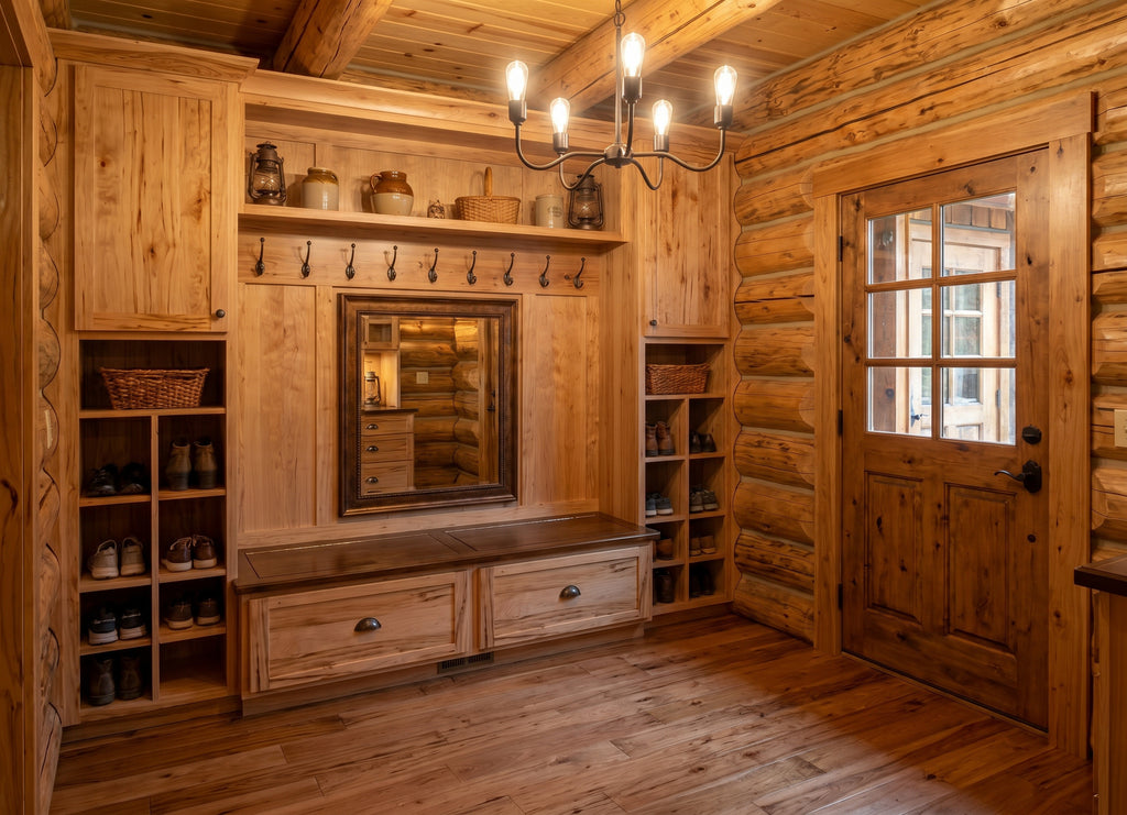 Rustic Wormy Maple Mudroom Built-In