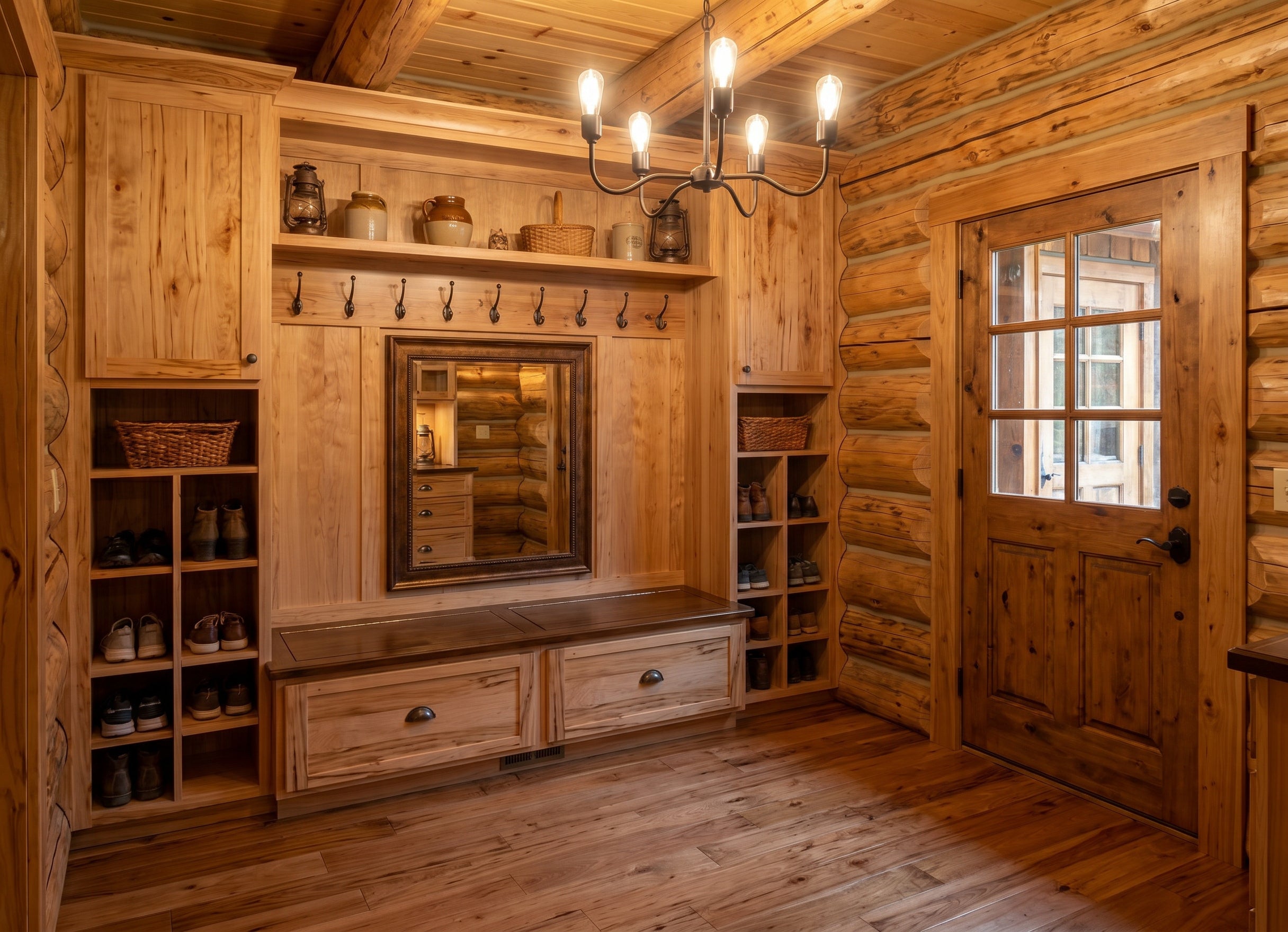 Rustic Wormy Maple Mudroom Built-In
